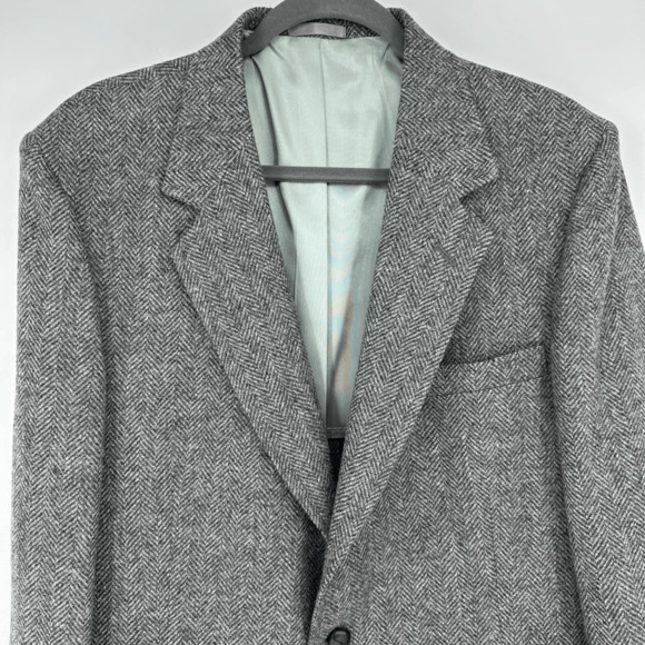Vintage Wool Mens 44L Sport Coat Tweed Herringbone Jacket Two Button Elbow Patch - Picture 6 of 13
